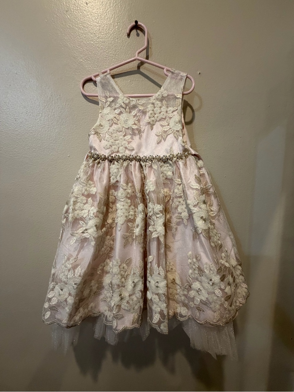American Princess Pink and Cream Floral Lace Formal Dress